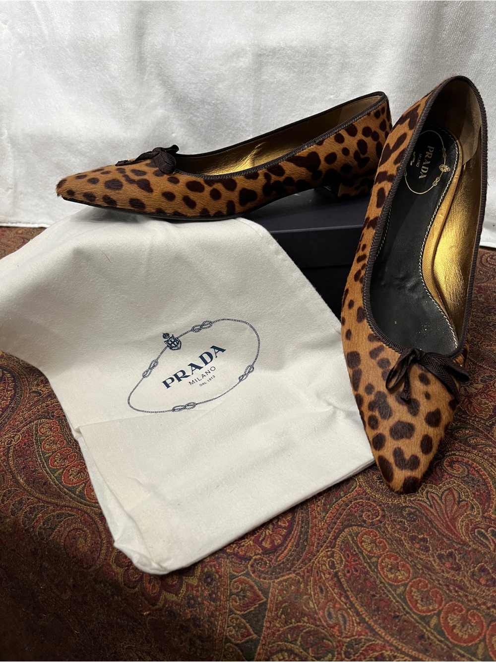 Authentic Prada Leopard Calf Hair Low Heels 38 | Original Box & Dust Bag
